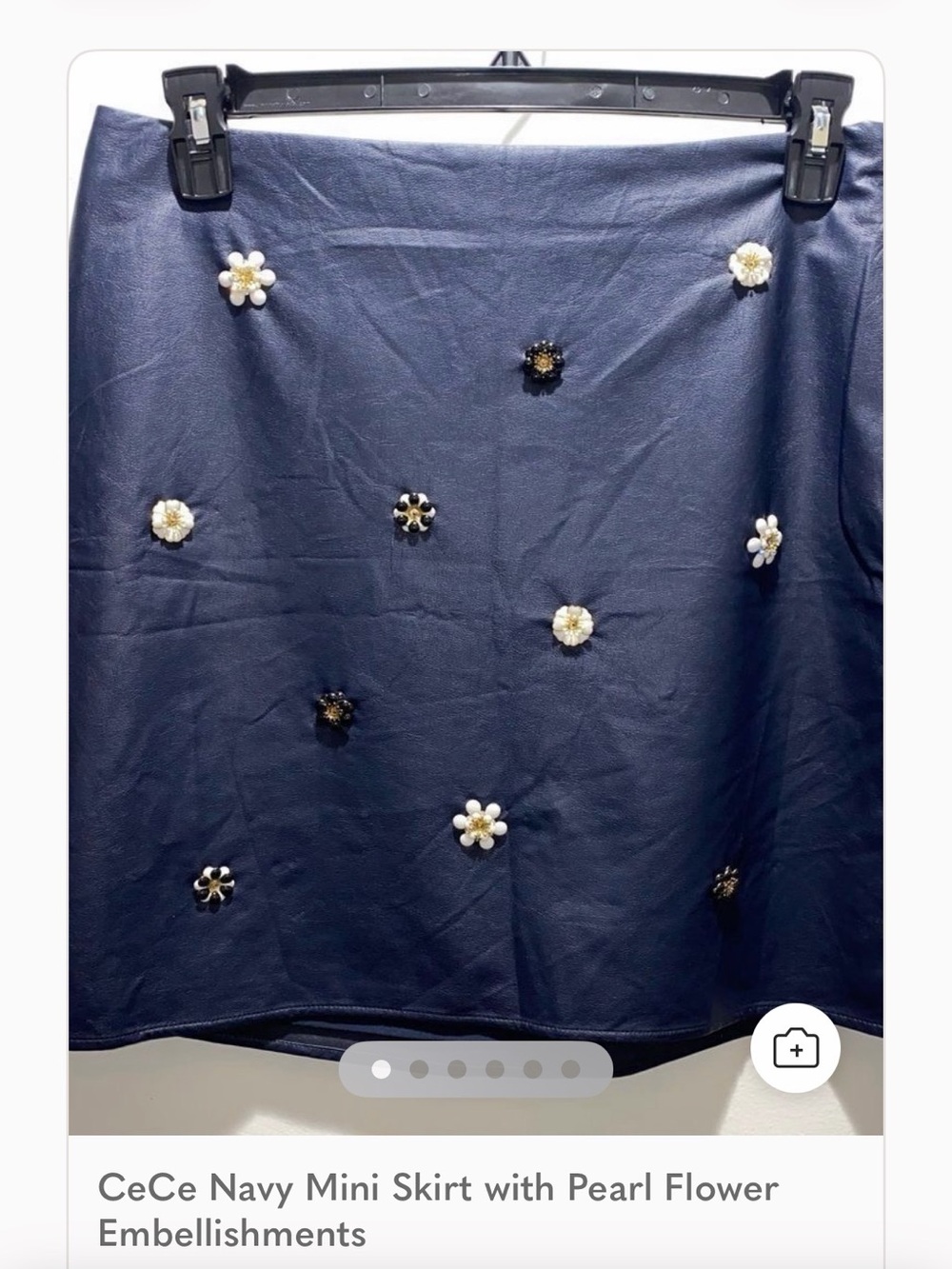 CeCe Faux Pearl Floral Trim Miniskirt Blue